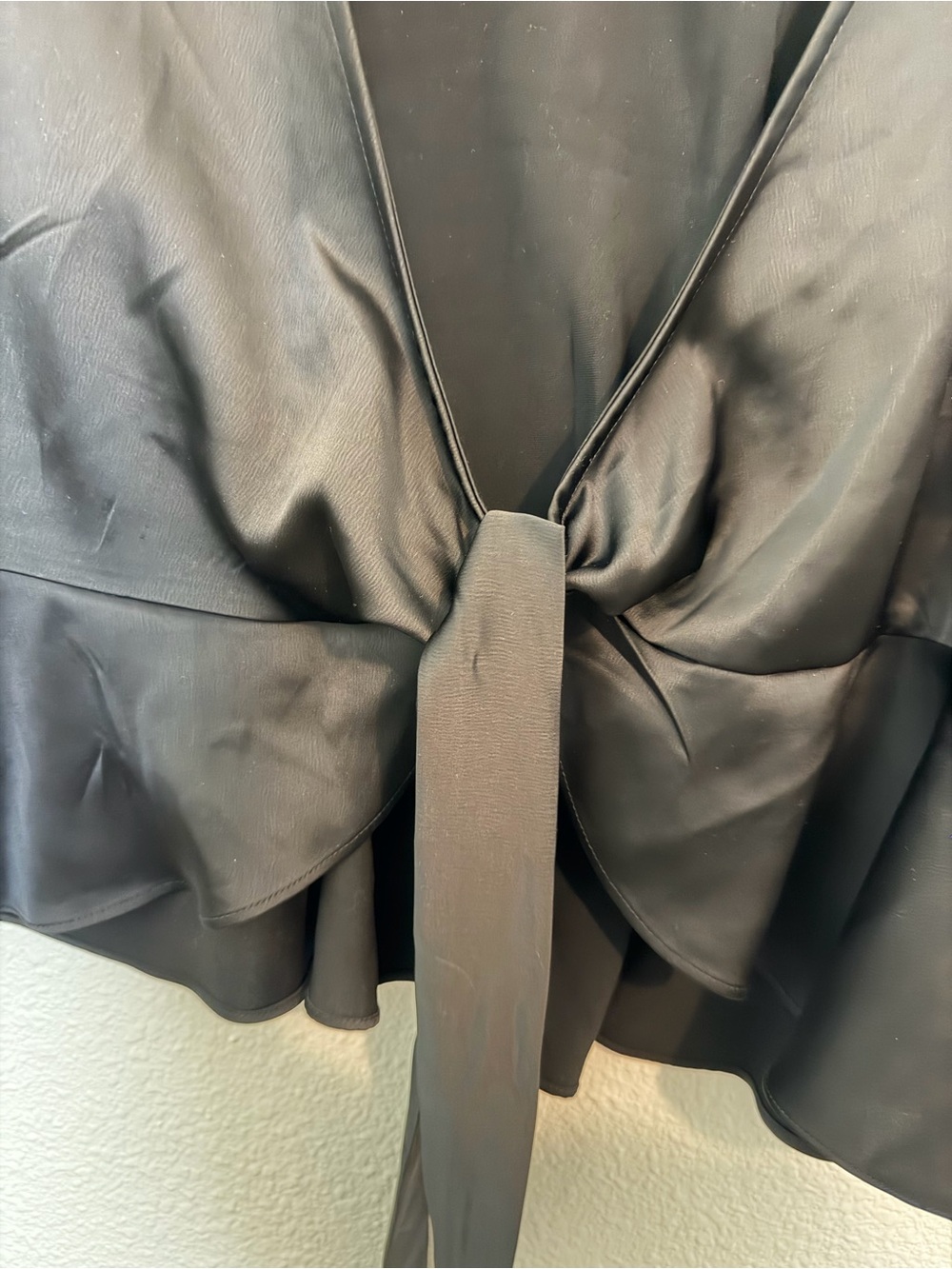 Black Tie-Front Satin Blouse - Picture 2 of 3